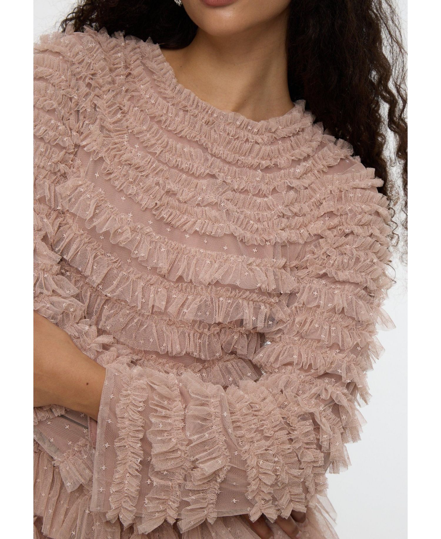 Women's Maxi With Self Print Modest Ruffle Dress