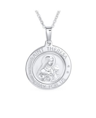 Set of 2 Saint Christopher and Saint Theresa Medal Round Medallion Pendant Necklace Sterling Silver