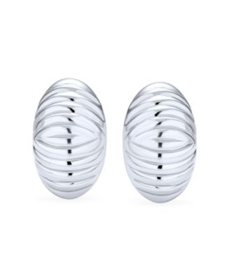 Set of 2 Polished Shrimp Dome and Matte Hammered Hoop Clip-On Earrings Sterling Silver