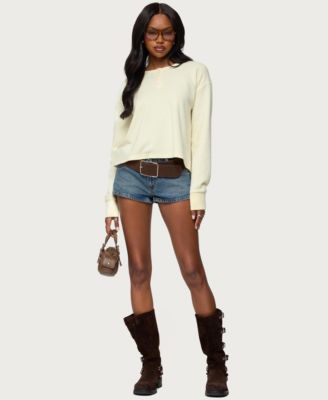 Women's Deni Long Sleeve Henley Waffle Top