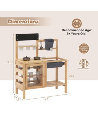 Outdoor Wooden Mud Kitchen Playset with Sink and Plant Observation Area - Natural