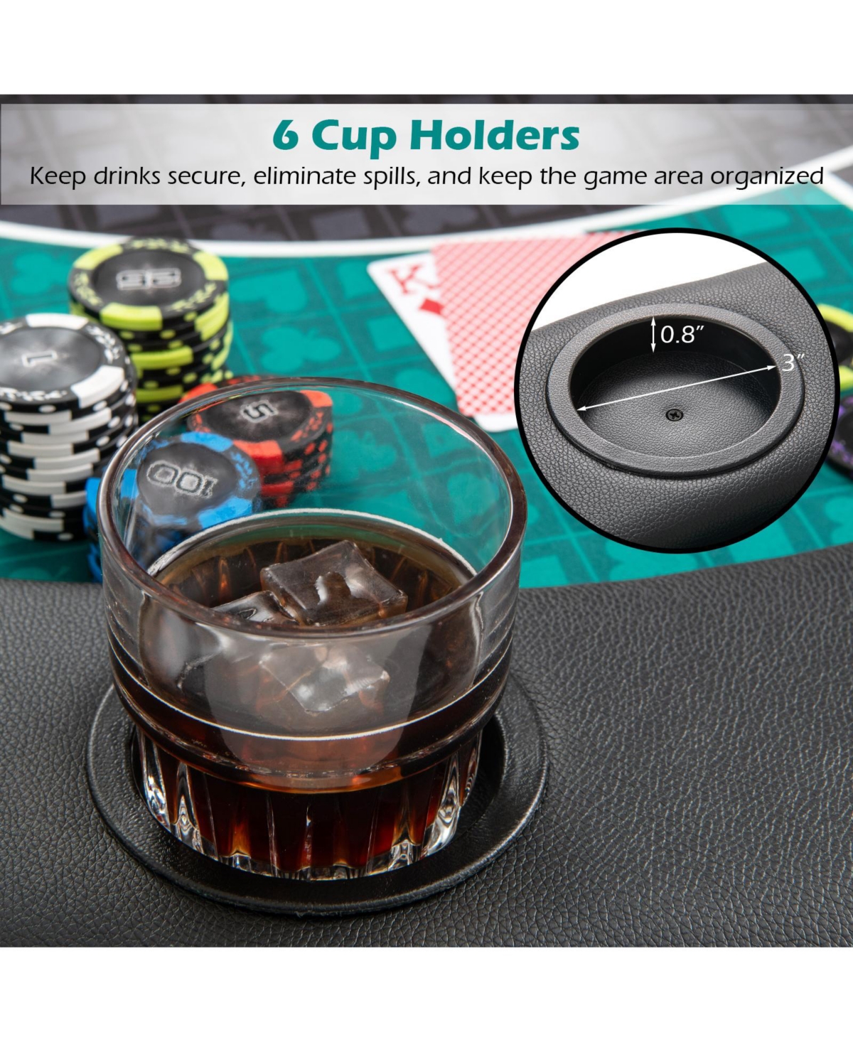 Hongge 48-Inch Foldable Poker Table Top for 6 Players with Cup Holders and Carry Bag