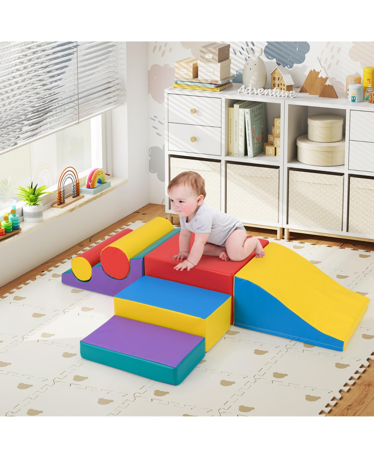 Hongge 7-Piece Soft Foam Climbing Blocks Playset for Babies and Toddlers