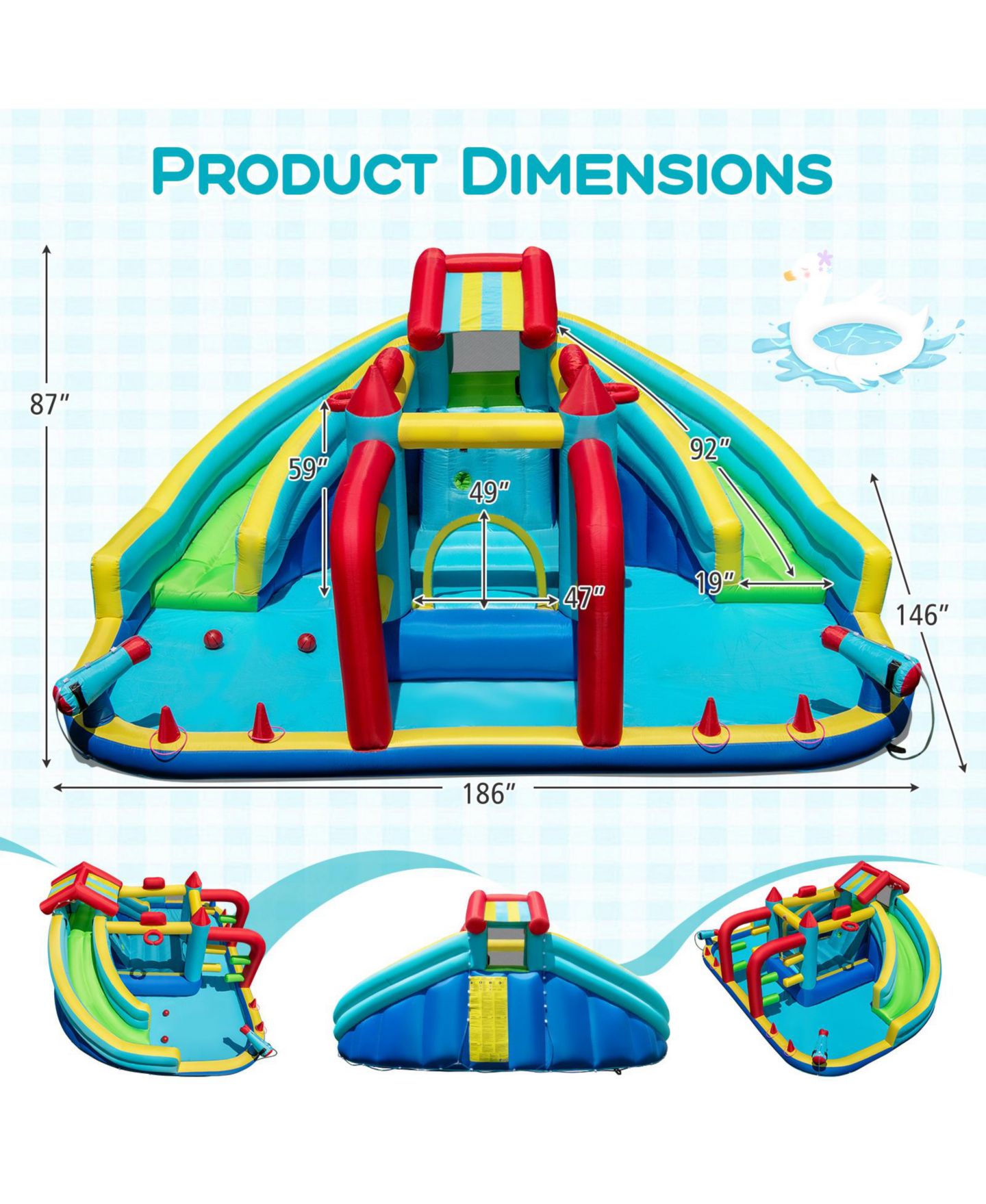 Детская игрушка HONGGE Inflatable Double Water Slide Park with Obstacle Course, 680W Blower, Ages 3+, цвет: Colorful — фото 3