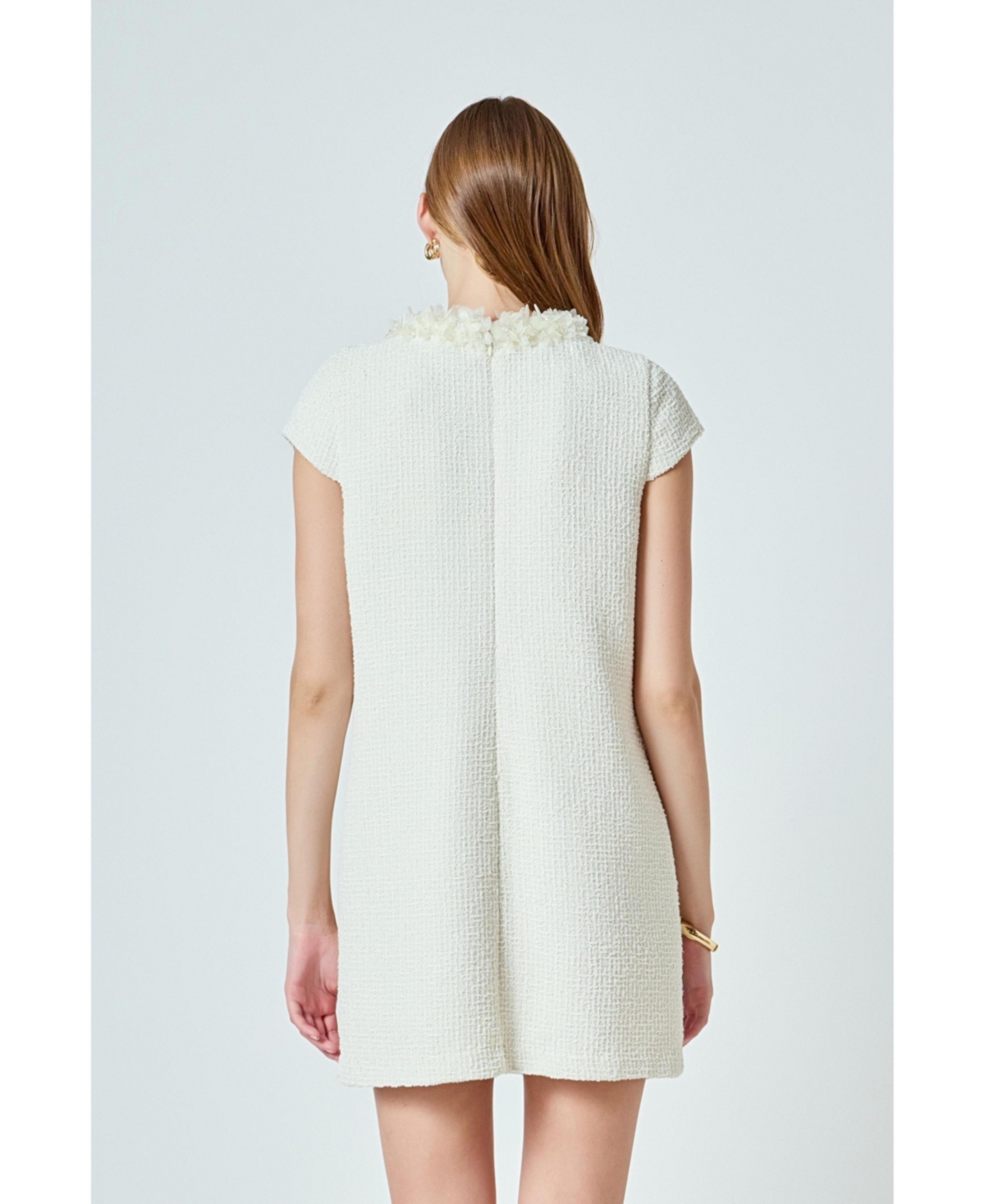 endless rose Women's Tweed Shift Dress with Floral Trim