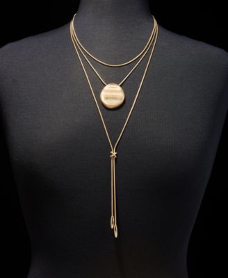 Disc & Tassel Layered Lariat Necklace, 18" + 3" extender, Macy's Exclusive