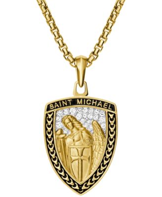 Men's Gold Plated Saint Michael Pendant Necklace