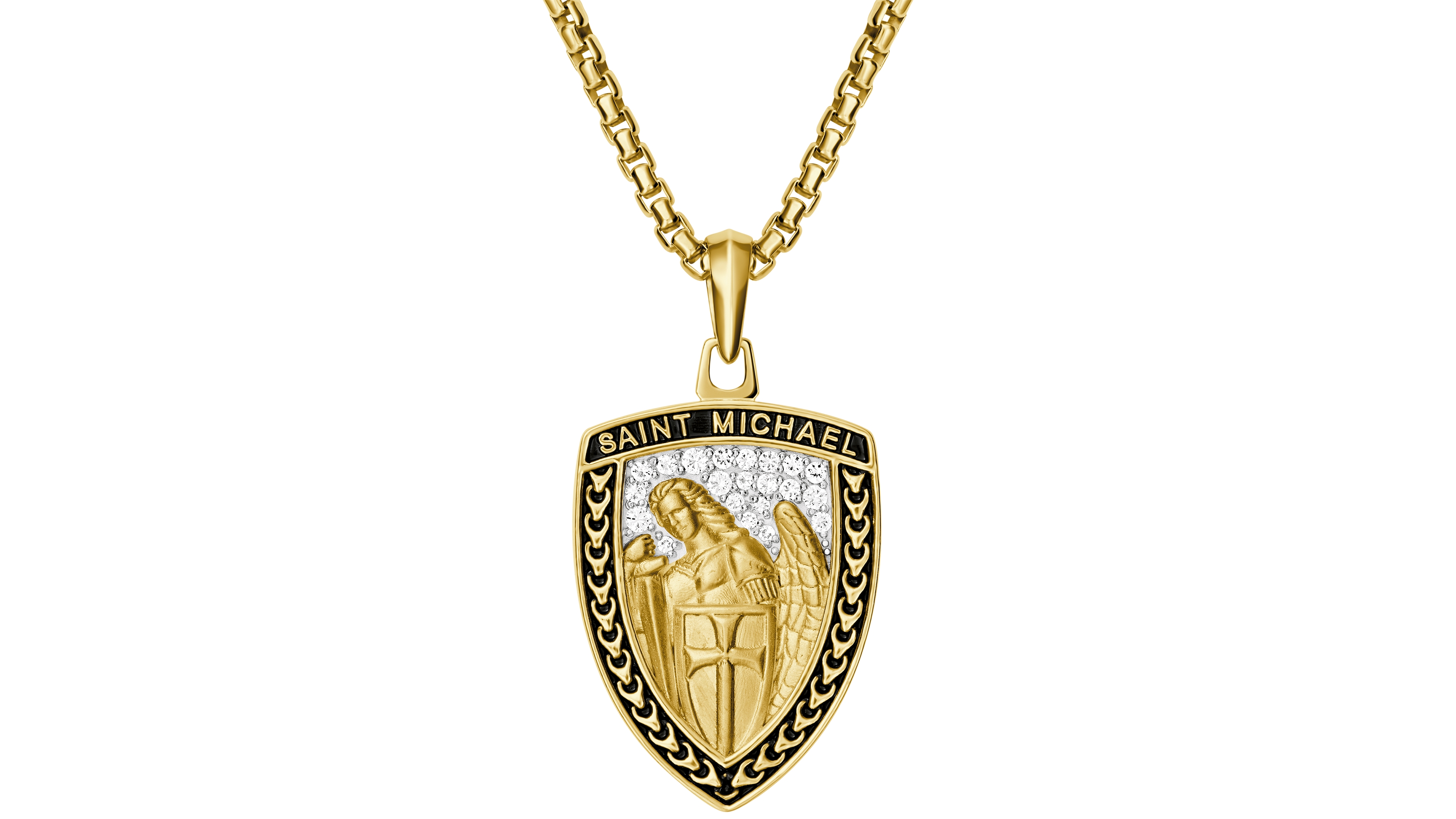 Bulova Men's Gold Plated Saint Michael Pendant Necklace