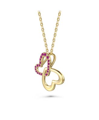 Teens Cubic Zirconia Double Heart Butterfly Pendant Necklace