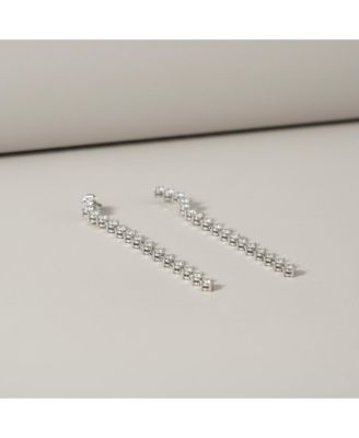 Sterling Silver Cubic Zirconia Waterfall Linear Dangle Earrings
