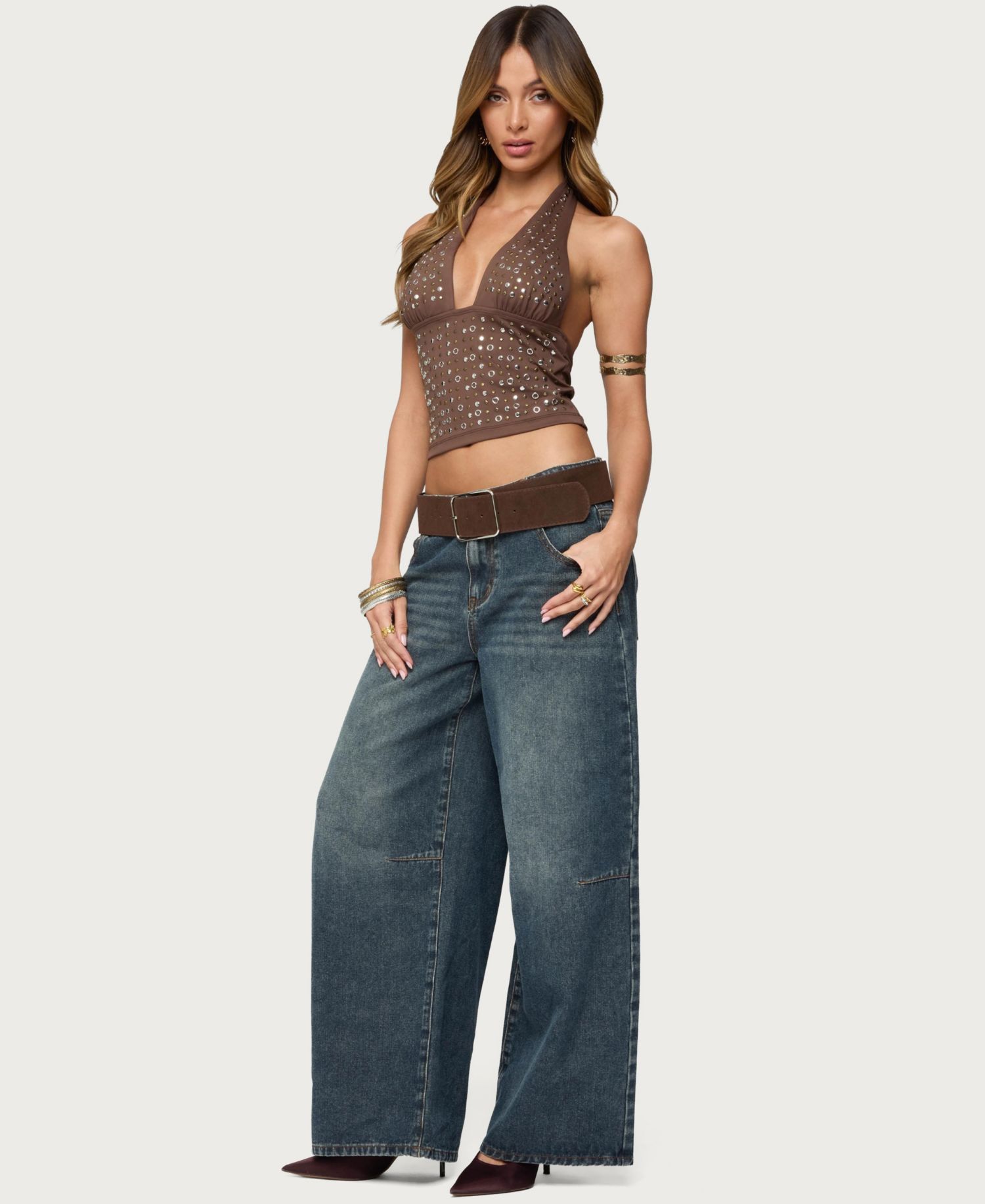Women's Jackie Stud and Grommet Halter Top