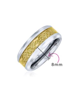 Two-Tone Celtic Dragon Knot Carbon Fiber Inlay Band Ring 8MM Titanium