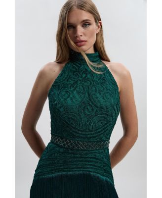 Women's Beaded Halter Neck Woven Maxi Dress