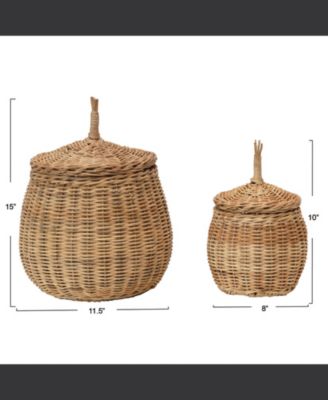 Hand-Woven Wicker Basket Storage with Lids Set of 2