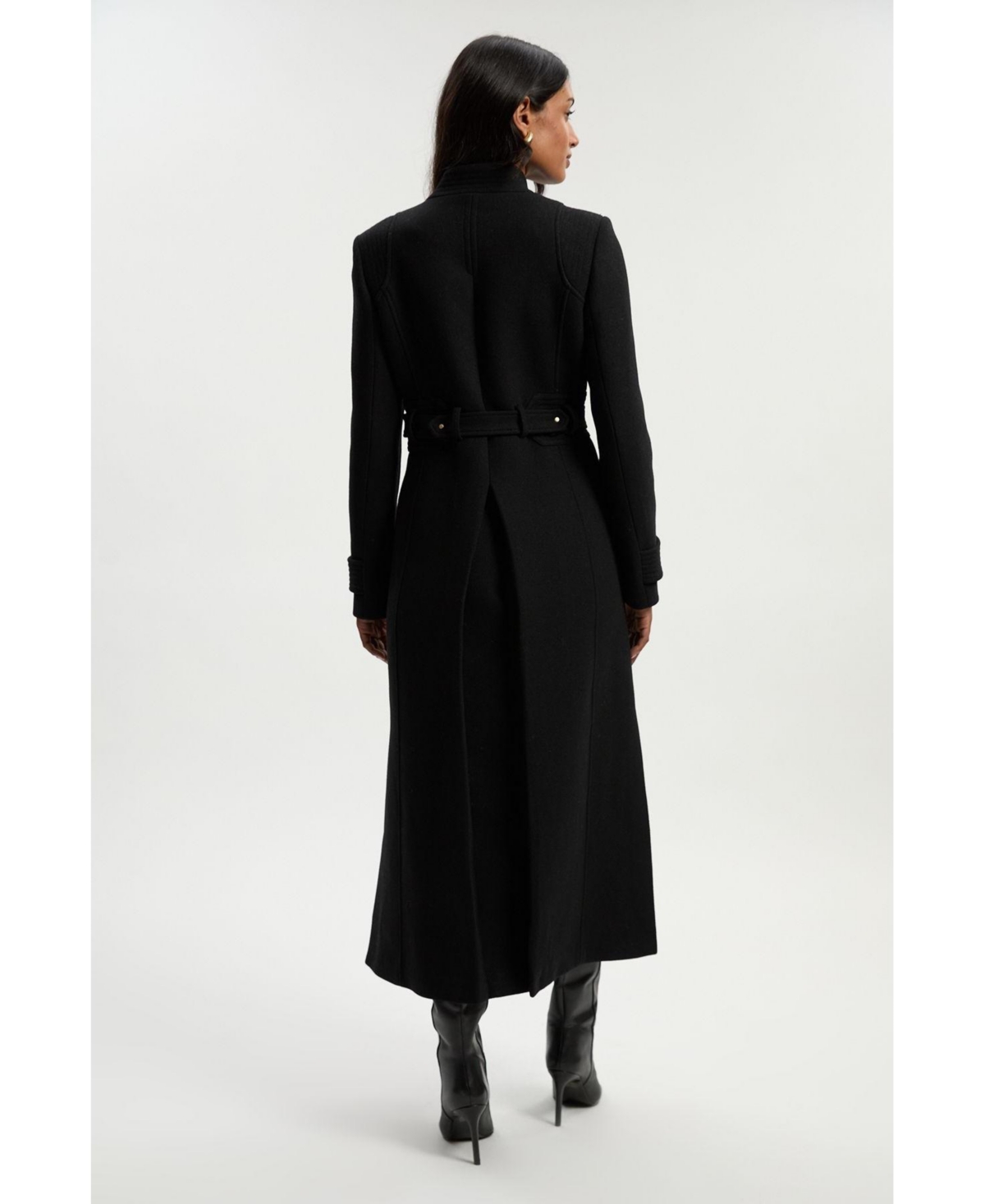 Karen Millen Women's Wool Notch Neck Belted Maxi Coat