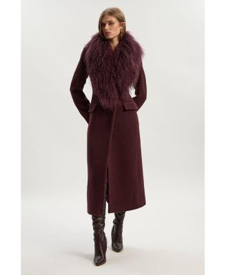Women's Wool Detachable Collar Midi Coat