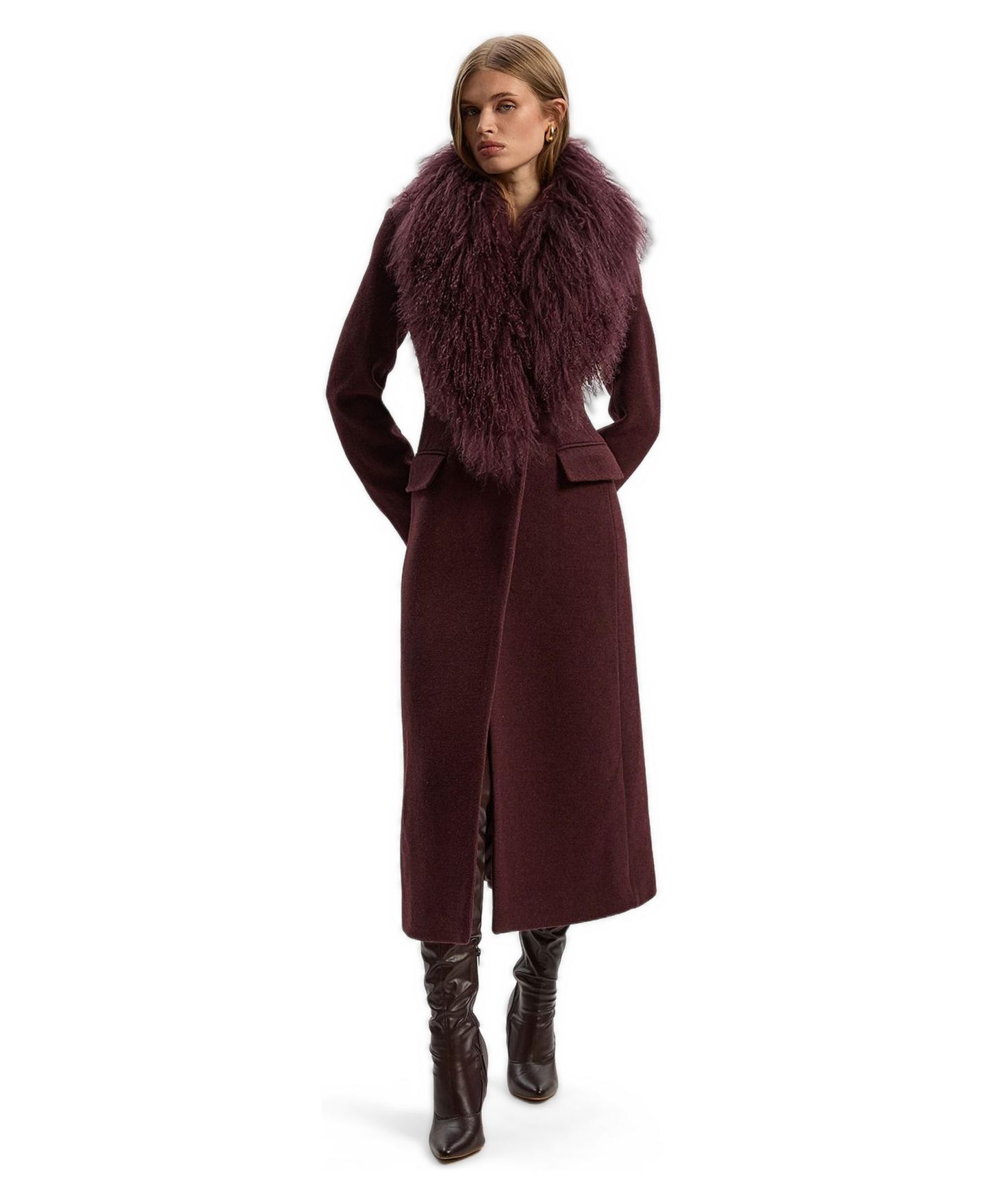 Женское пальто Karen Millen Wool Detachable Collar Midi, цвет: Бордовый — фото 1