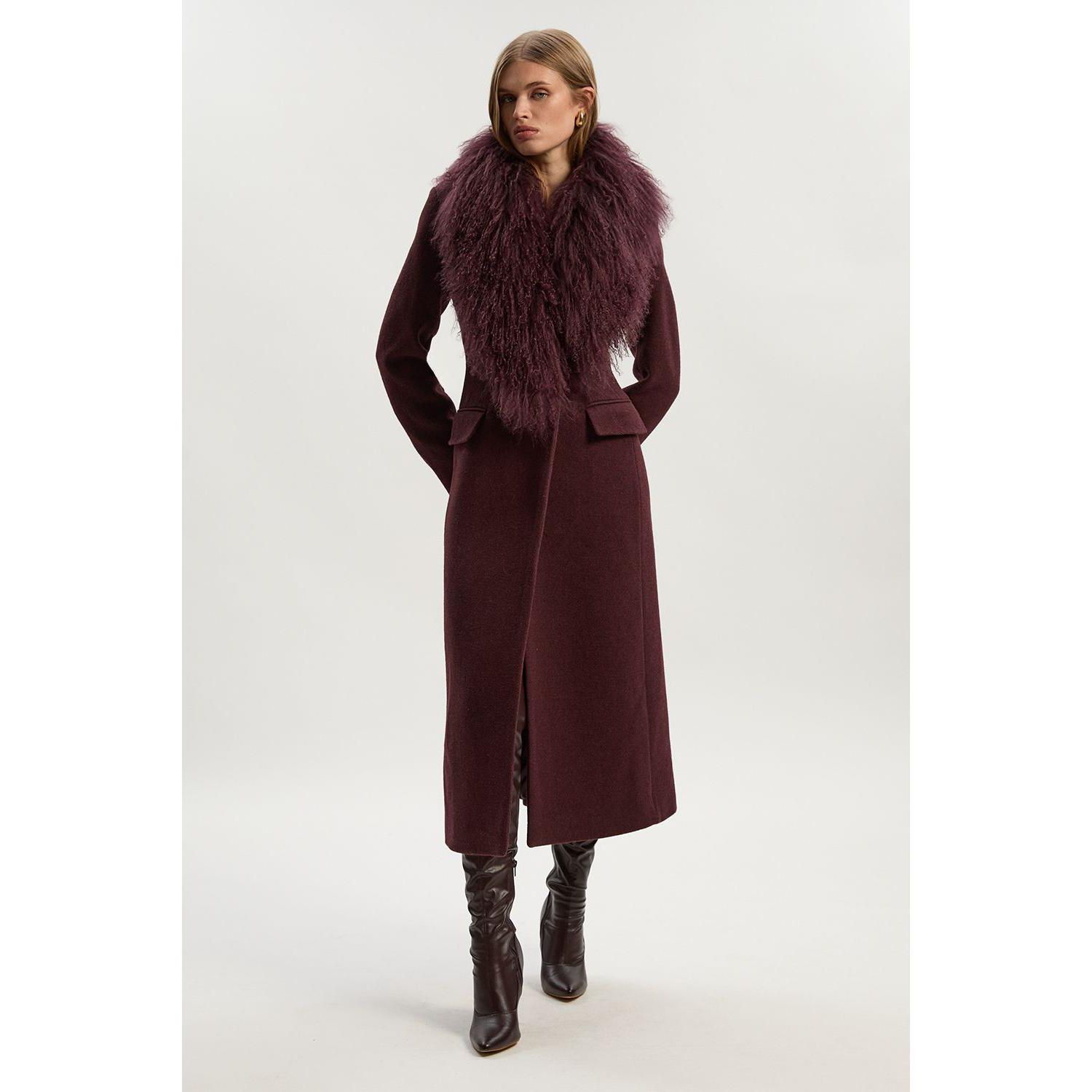 Women's Wool Detachable Collar Midi Coat