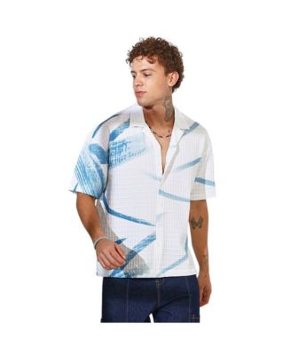 Men's Sky Blue & Chalk White Stroked Waffle Oversized Shirt