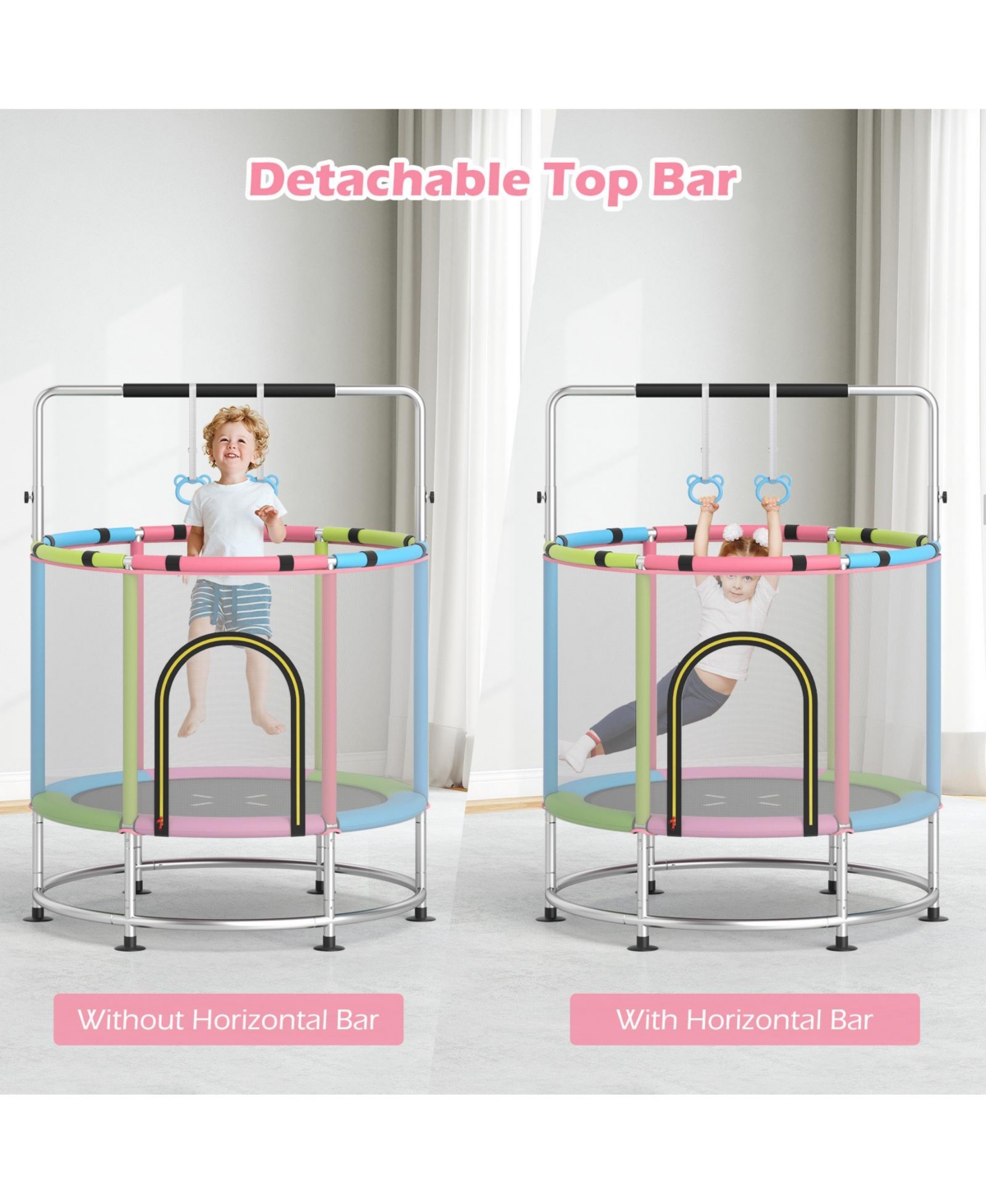 Hongge 55-Inch Kids Trampoline with Safety Net for Ages 3–6