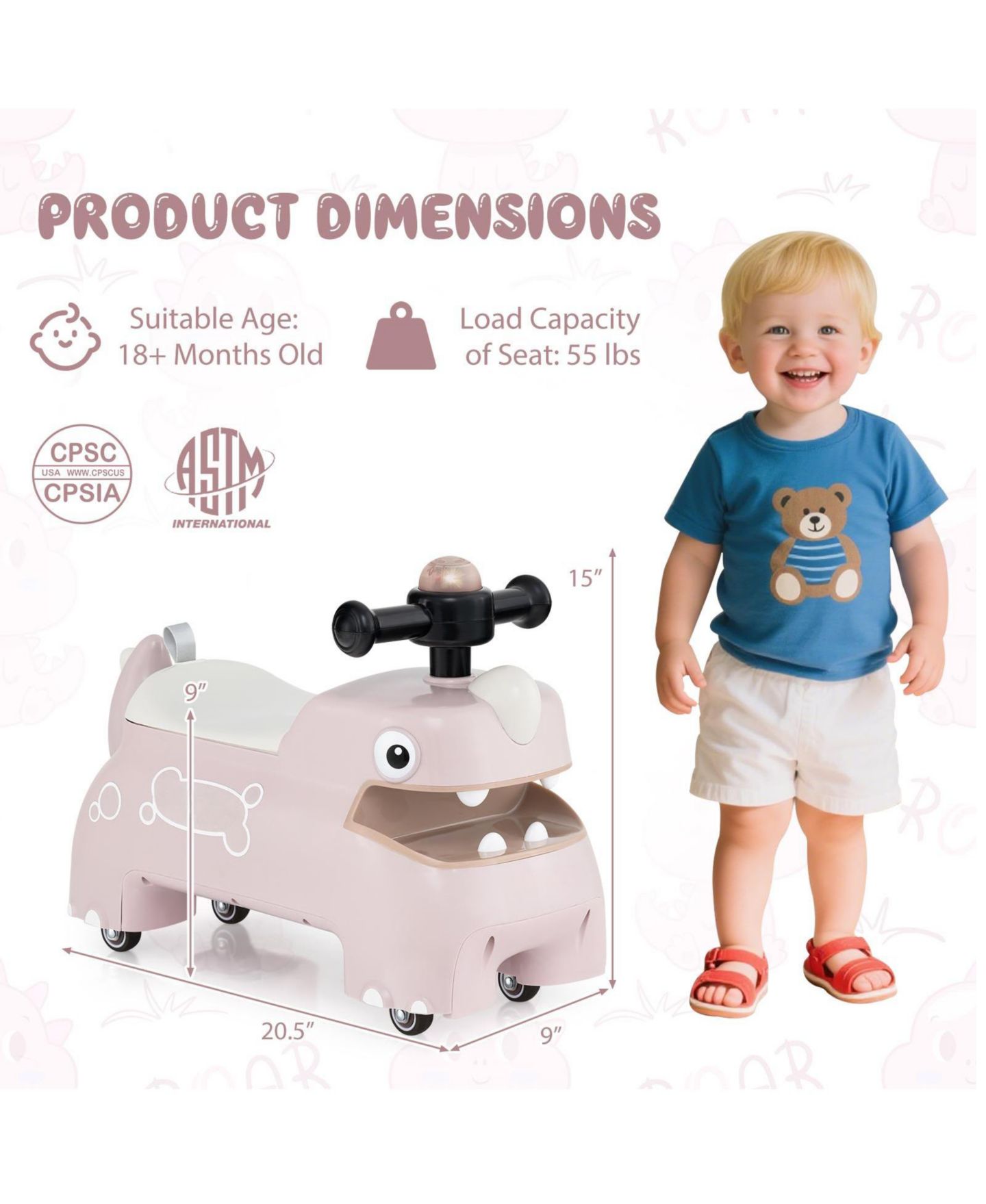 Детская игрушка HONGGE Toddler Ride-On Sliding Car with Lights and Music, Ages 18 Months+, цвет: Розовый — фото 4