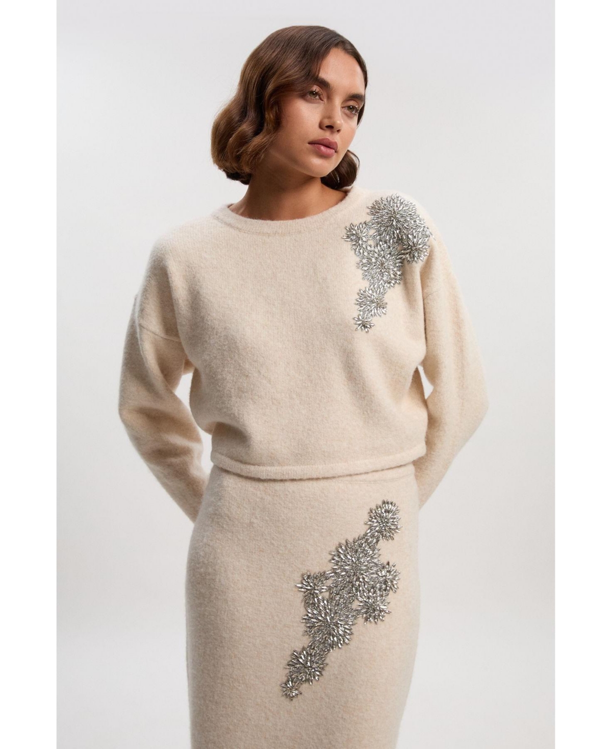Karen Millen Women's Wool Embellished Crew Neck Jumper