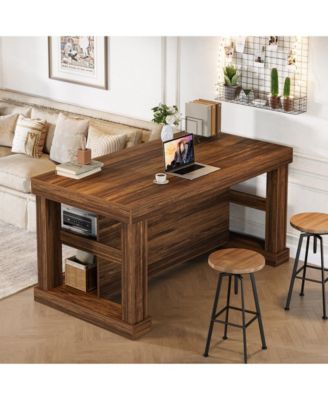 Kitchen Island with 3 Shelves, 55 Inches Width Kitchen Shelf with Large Worktop