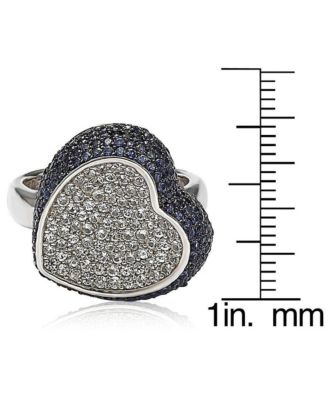 Suzy Levian Sterling Silver Sapphire Pave Puff Heart Ring