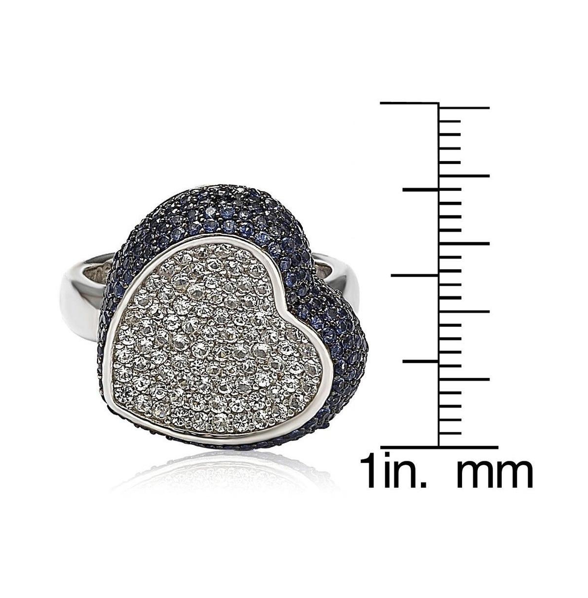 Suzy Levian Sterling Silver Sapphire Pave Puff Heart Ring