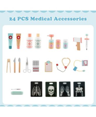 Wooden Doctor Playset with Stethoscope and Medical Tools for Toddlers Ages 3+ - Blue