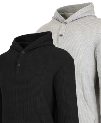 Men's Regular-Fit Waffle Knit Thermal Henley Hoodie, 2-Pack