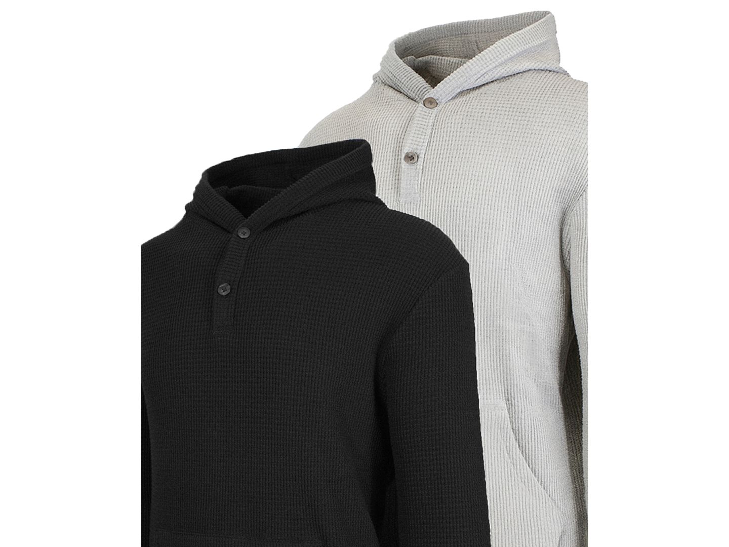 Мужские худи Blue Ice Regular-Fit Waffle Knit Thermal Henley, 2-Pack, цвет: Чёрный / Меланжевый серый — фото 3