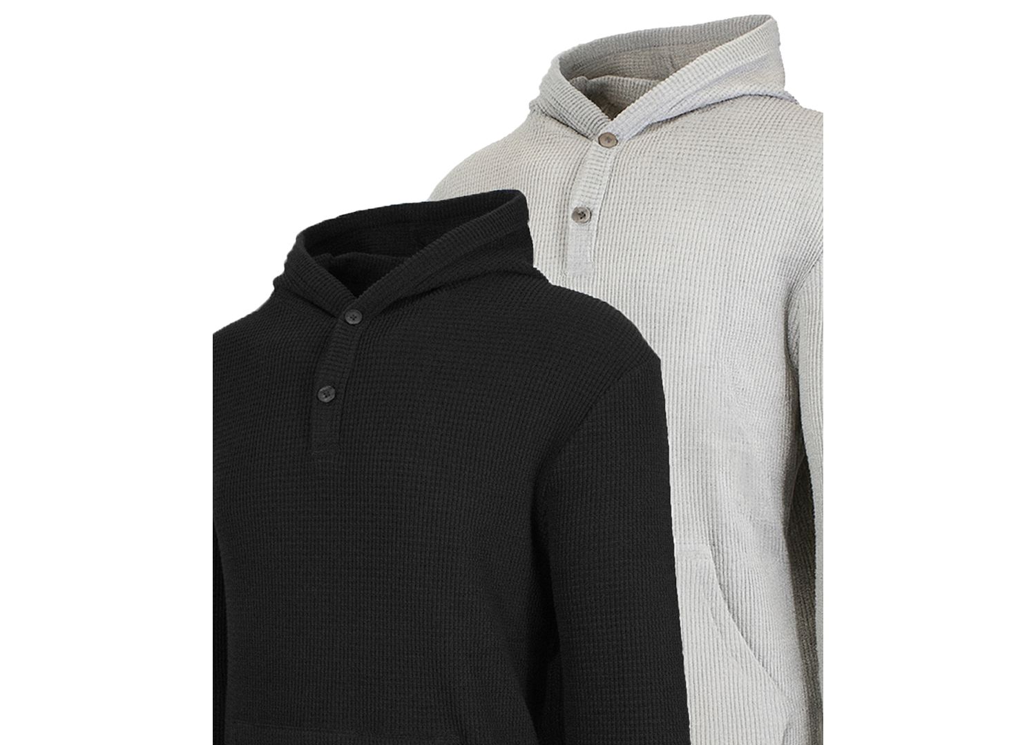 Men's Regular-Fit Waffle Knit Thermal Henley Hoodie, 2-Pack