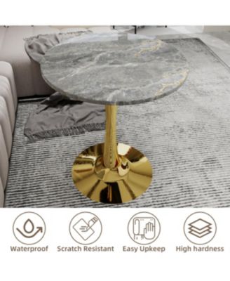 Gold 27.6" Mid-Century Modern Dining Table with Round Marble Top