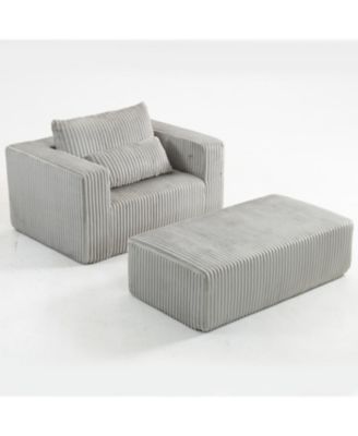Streamdale Oversized Corduroy Lounge Chair with Ottoman, Modular Deep-Seat Floor Couch - Smoke Grey