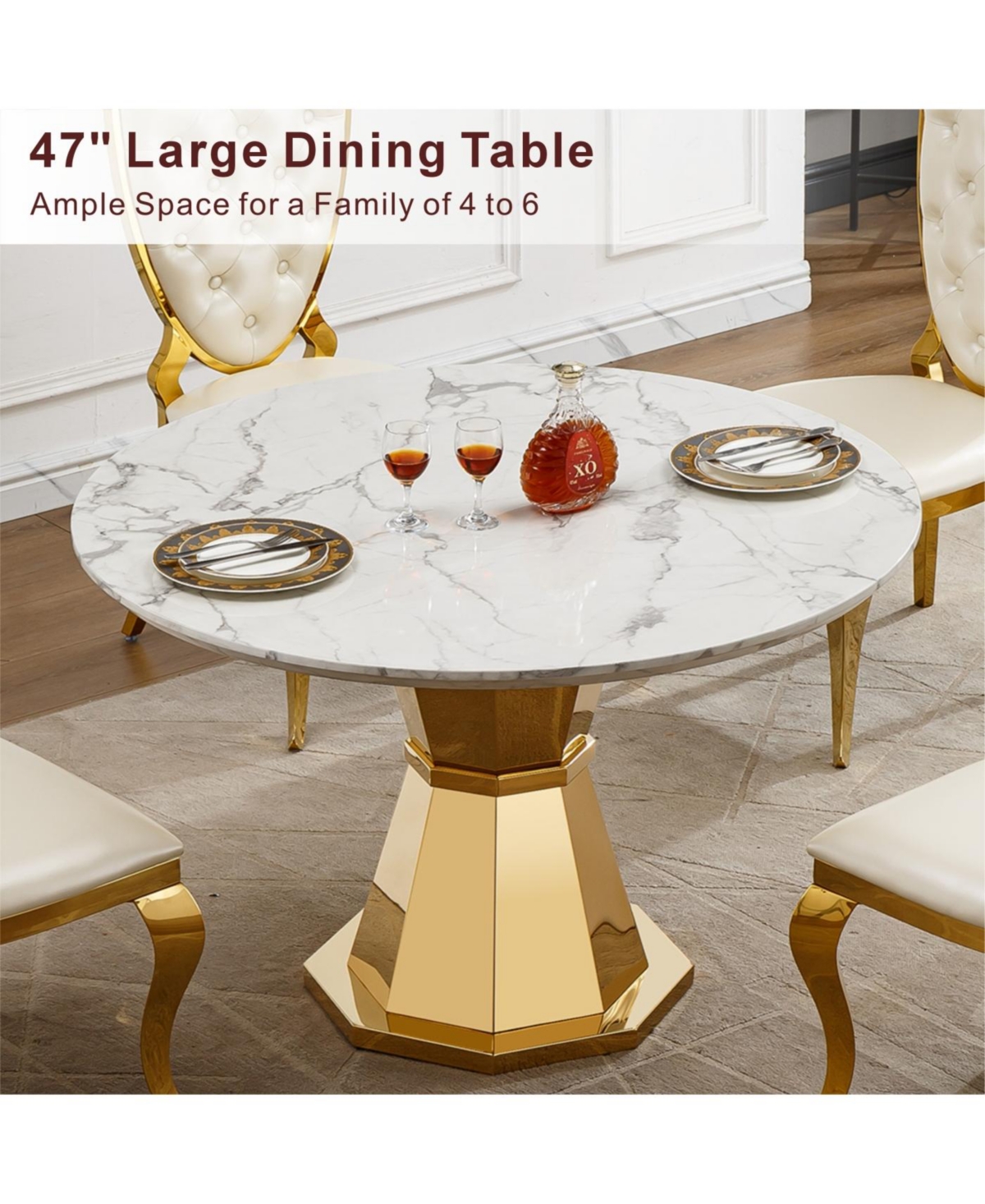 Streamdale Furniture Streamdale 47" Round Marble Dining Table with Gold Stainless Steel Base