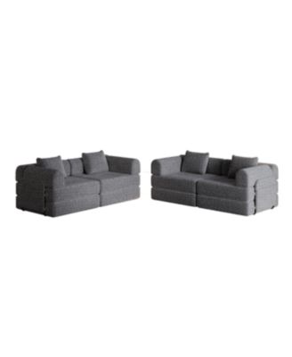 Streamdale 4-seater chenille convertible sofa bed with side storage