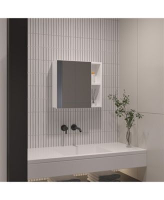 Metal Wall-Mounted Medicine Cabinet with Mirror and Storage Racks
