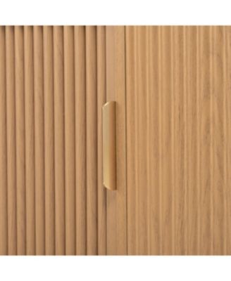 Farmhouse Black Wooden TV Stand with Sliding Tambour Door & Golden Handle