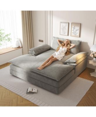 Modern Oversized Double Chaise Lounge Chair with Pillows & Wide Armrests