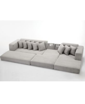 Streamdale Oversize Cloud Couch L-Shape Sofa Convertible Floor Sleeper, No Assembly, 8 Pillows, Gray