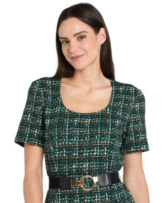 Women's Printed Scoop Neck Belted Dress