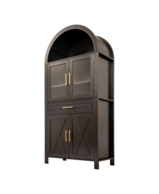 Streamdale 71" Arched Kitchen Pantry Cabinet with Glass Door, Black