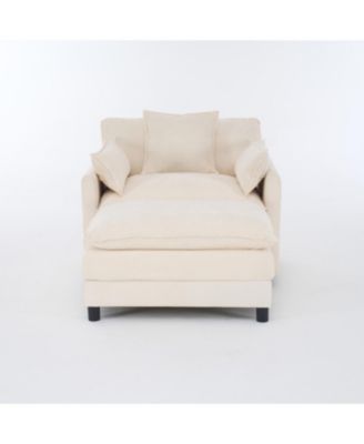 Streamdale Modern Accent Chair with Ottoman, Chenille Upholstered Armchair, Beige