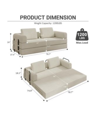 Convertible Sleeper Sofa Bed with Pillow - Corduroy Folding Mattress Couch - Beige