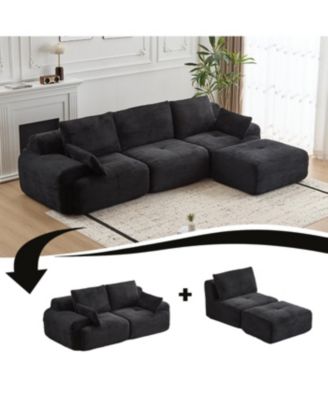 Modern Memory Foam Compressed Sofa, Large Sectional Couch, Pet-Friendly, Black
