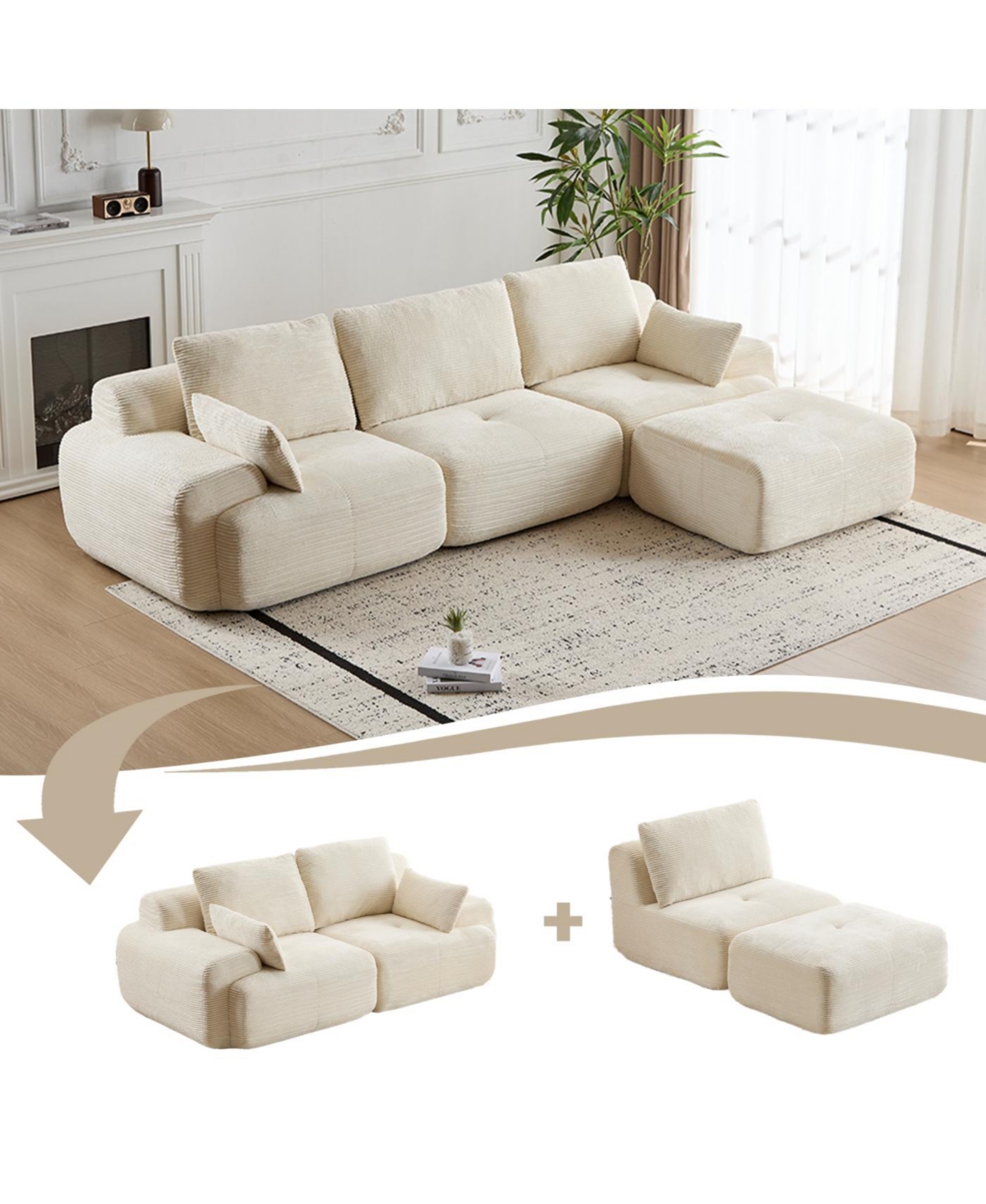Streamdale Furniture Streamdale Modern Memory Foam Compressed Sofa, Large Sectional Couch, Pet-Friendly, Beige
