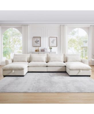 Big Deep Seat U-Shaped Corduroy Sectional Couch, Beige