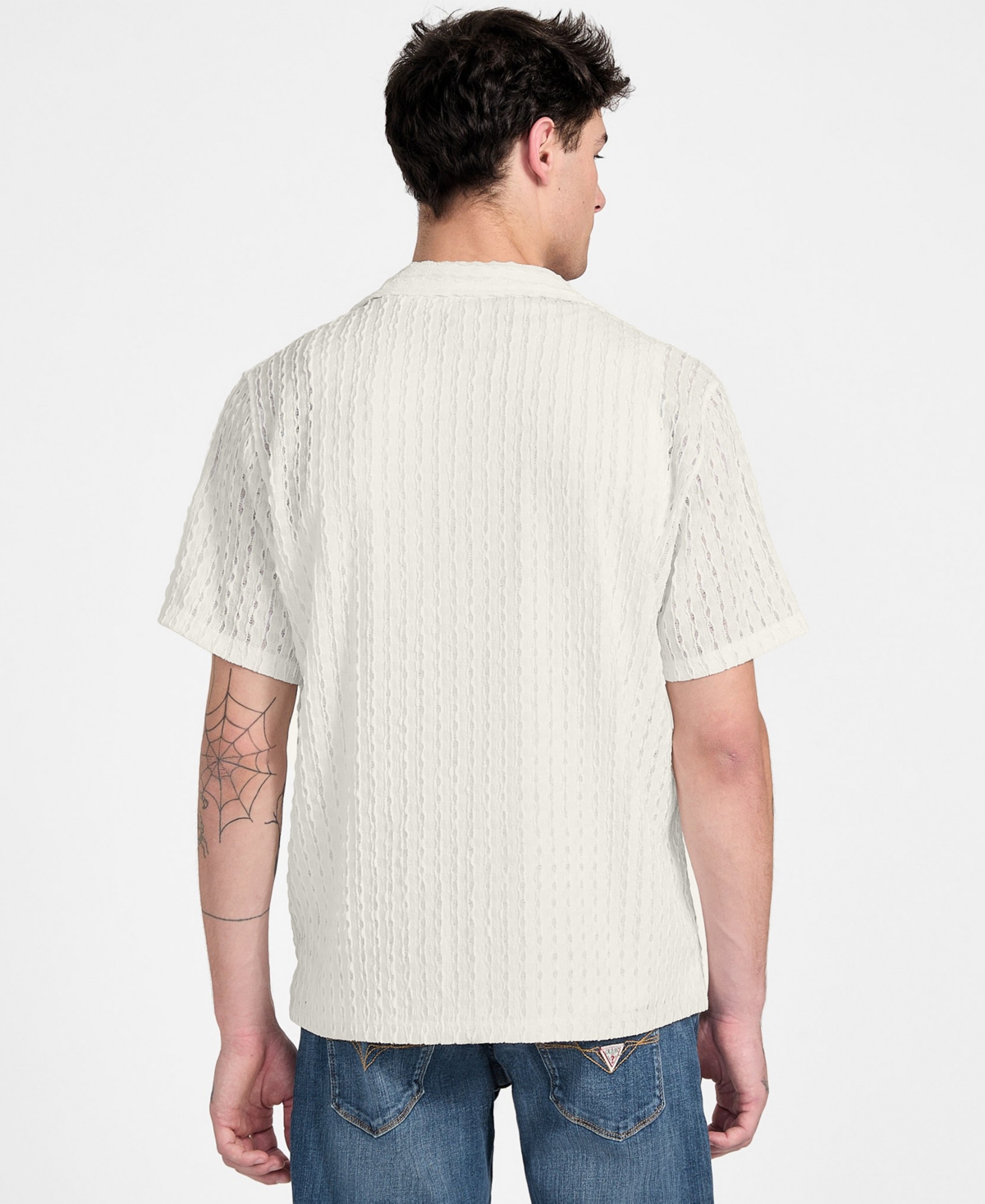 Guess Men's Liam Regular-Fit Open-Knit Jacquard Button-Down Shirt