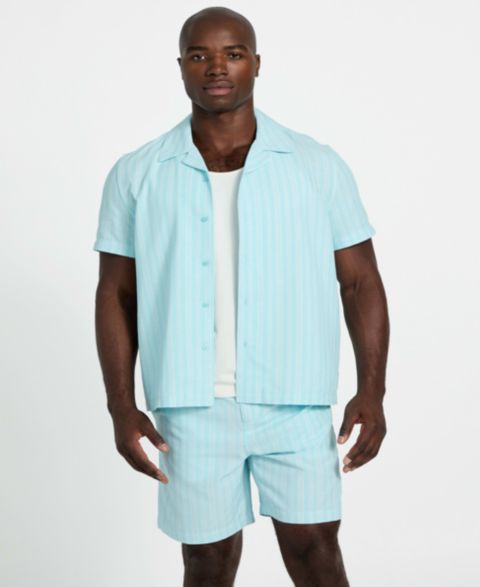 Мужская рубашка GUESS Fletcher Short-Sleeve Button-Front Camp, цвет: Аквамариновый